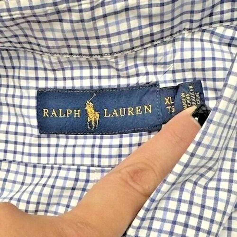 Polo Ralph Lauren Men XL Blue Black Gingham Check Short Sleeve Button Down Shirt